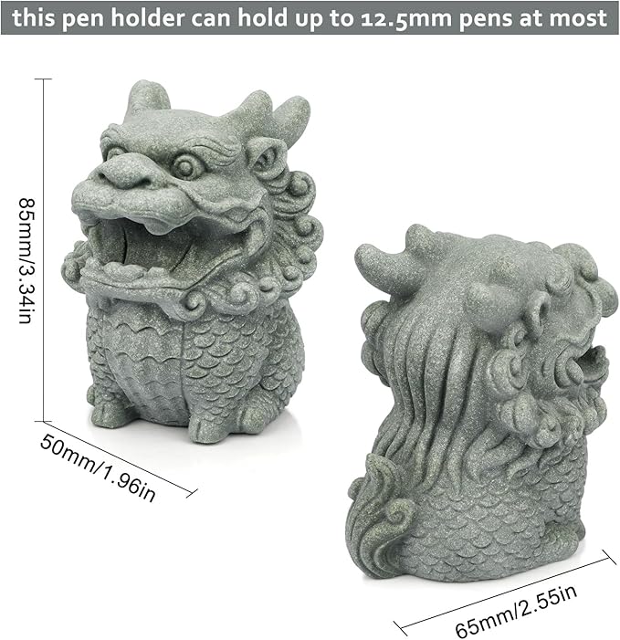 Dragon Pen Holder for Deask, Pen Holder Figure, Chinese Feng Shui Desk Organizer, Animal Figure for Office/Study Display Decoration