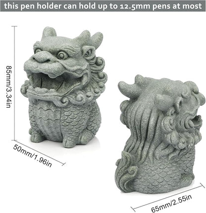 Dragon Pen Holder for Deask, Pen Holder Figure, Chinese Feng Shui Desk Organizer, Animal Figure for Office/Study Display Decoration
