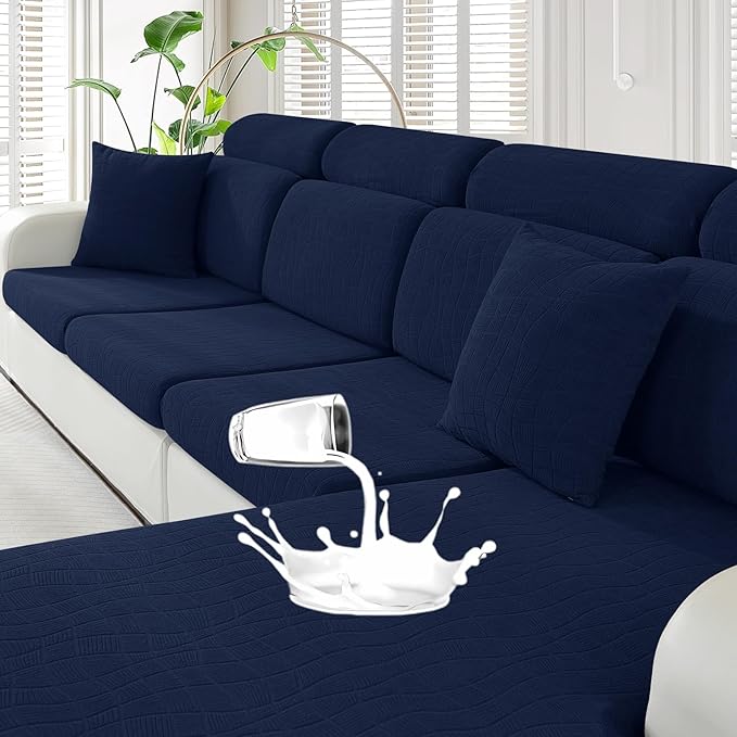 MAXIJIN Waterproof Couch Cushion Covers Stretch Sofa Seat Slipcovers Washable，Sectional Outdoor Cushion Covers with Elastic Bottom for Dogs Pets Kids (1 Pc Sofa Cushion Cover, Navy Blue)