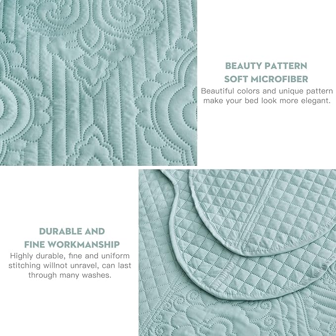 HZ & HY Oversized King Bedspread 128x120 Extra Wide, Ultrasonic Coverlet Bedding Set, Lightweight Thin Comforter, Reversible, 5 Piece, 100% Microfiber, Seaglass