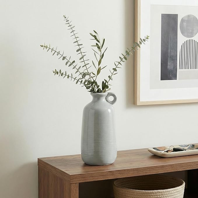 Sunddo Gray Ceramic Vase 10 Inch - Tall Modern Decorative Vase with Handle, Centerpieces, Living Room, Balcony, Living Room Dining Table Decor
