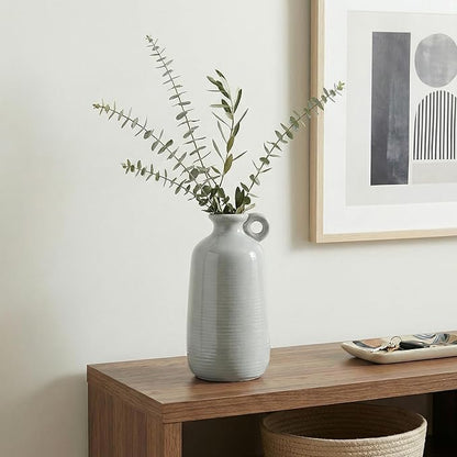 Sunddo Gray Ceramic Vase 10 Inch - Tall Modern Decorative Vase with Handle, Centerpieces, Living Room, Balcony, Living Room Dining Table Decor