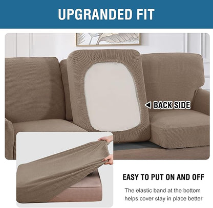 H.VERSAILTEX Multi-Pieces Chair Covers Stretch Couch Covers Form Fitted Seat and Back Cushions Covers (1 Seat Cover Plus 1 Back Cusion Cover, Bonus 2 Armrest Covers), Macchiato