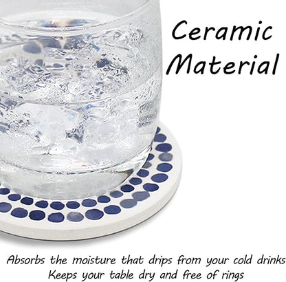AD Set of 6 Coasters for Drinks Absorbing Round Ceramic Stone Coaster with Cork Base,Tabletop Protection Mat for Mugs and Cups,Office,Kitchen (Bloom Abstract with Holder)