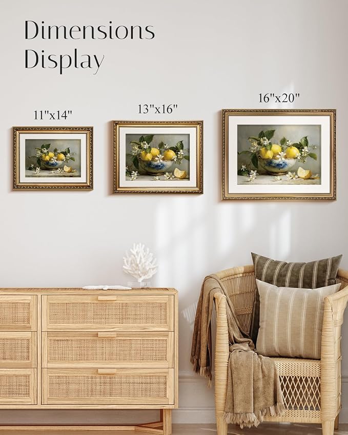 InSimSea Gold Framed Canvas Wall Art Room Decor Lemon Still Life Prints Art Vintage Kitchen Decor Rustic Farmhouse Artwork Picture for Dinning Living Room Bedroom