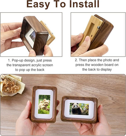 TEYCLZORE 3 inch Wood Small Picture Frames, Natural Walnut Wooden Photo Frame, Desktop Cute Mini Small Photo Frame with Mat, Displays 1.2x2 Picture with Mat or 2x3 Without Mat for Tabletop Display