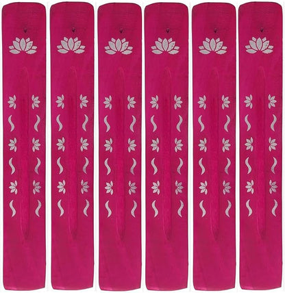 Hosley Set of 6 Wooden Incense Burners, 10 Inches Long in Striking Red - Ideal for Home Decor, Room Decor, Kitchen Decor, for Wedding, Aromatherapy, Zen, Spa, Reiki, Meditation
