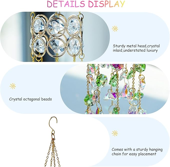 HDCRYSTALGIFTS 2 Pack Crystal Suncatchers for Window Hanging, Rainbow Maker Crystal Prism Sun Catcher Indoor Window Outdoor Home Garden Decor Retirement Gift,17inch