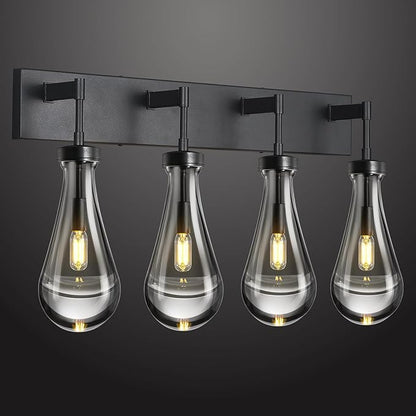 Raindrop Wall Sconces Black Crystal Sconces Wall Decor Modern Lighting Glass Bathroom Sconces Indoor Vanity Light Wall Lamp for Bedroom Living Room Stair(4-Light)