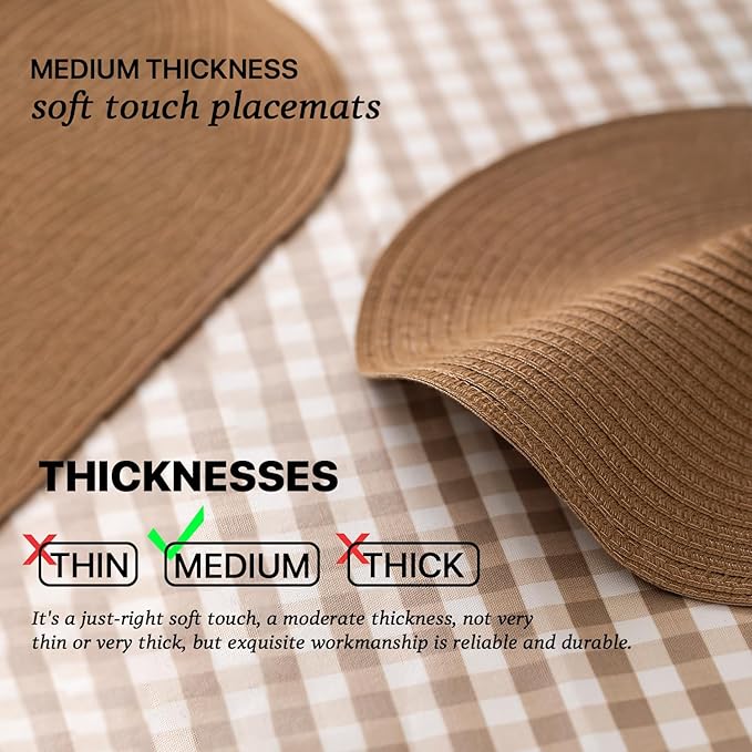 Round Placemats Set of 4 Woven Placemats Washable Braided Table Mats for Dining Table Heat Resistant Non-Slip Circle Place Mats(Brown)