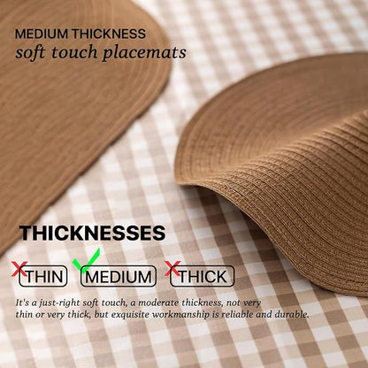 Round Placemats Set of 4 Woven Placemats Washable Braided Table Mats for Dining Table Heat Resistant Non-Slip Circle Place Mats(Brown)