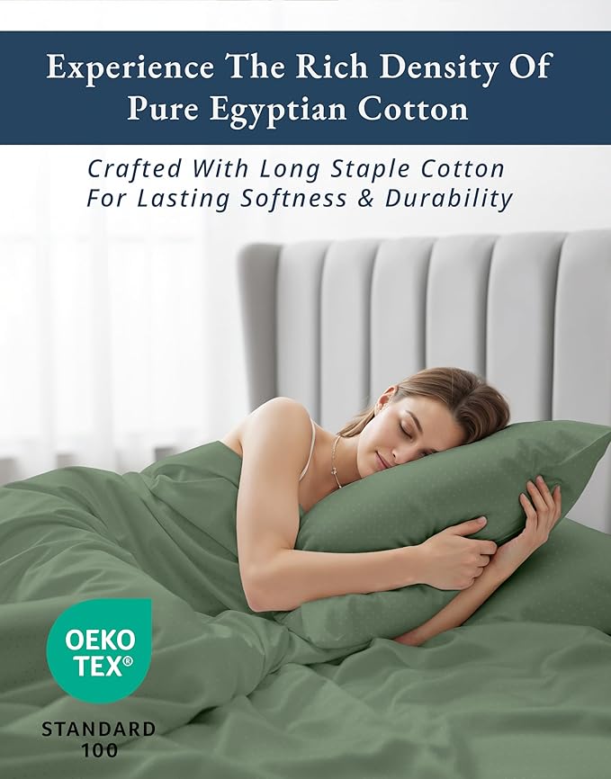 LANE LINEN 100% Egyptian Cotton Bed Sheets - 4PC Full Sheets Set, Long Staple Bedding Sheets, Sateen Weave, Luxury Hotel Sheets, Fits Upto 16" Mattress, Swiss Dot - Iceberg Green