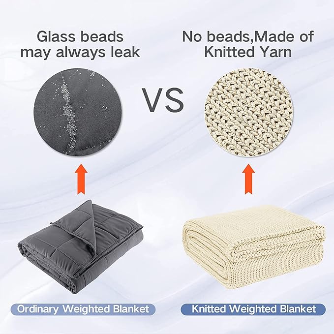 Guohaoi Knitted Weighted Blanket for Adults (Cream 60"x80" 15lbs) No Beads Cooling Throw Blanket for Hot Sleepers, Home Decor Breathable Chunky Knit Heavy Blanket Use on Queen/King Size Bed