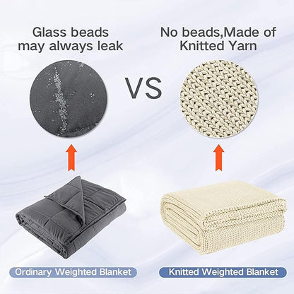 Guohaoi Knitted Weighted Blanket for Adults (Cream 60"x80" 15lbs) No Beads Cooling Throw Blanket for Hot Sleepers, Home Decor Breathable Chunky Knit Heavy Blanket Use on Queen/King Size Bed