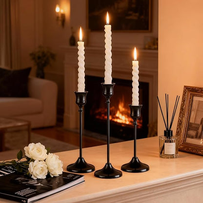 Taper Candle Holders, Tall Vintage Metal Candlestick Holders, 3 PCS Black Candle Sticks Holders for Home Decor Table Centerpiece Wedding Housewarming Festival, Black, 1 Set (3 pcs)
