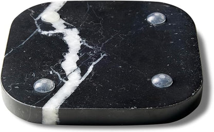 Marble Coasters for Drinks – Square Set of 4 Stone Holders for Dinning Tables, Coffee Tables (Black Marquina)