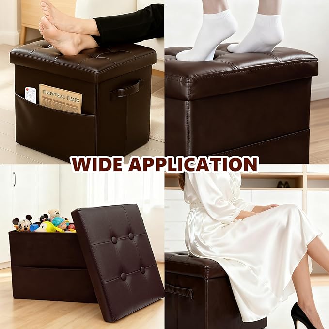 ALASDO Storage Ottoman Footrest Stool Small Ottoman with Storage Foldable Ottomans Foot Rest Footstool Bench for Living Room 17x13x13inches Brown