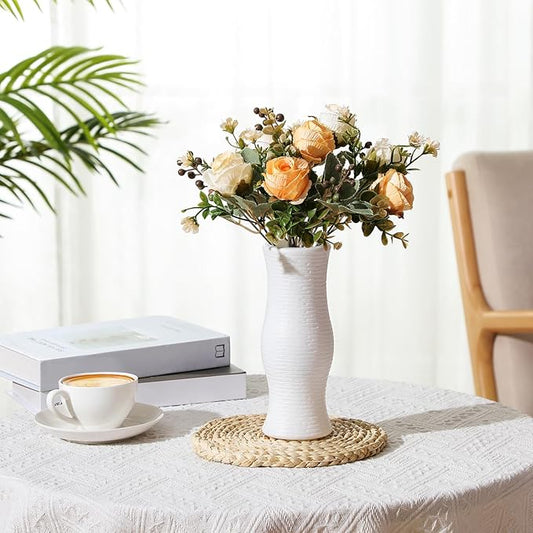 10 Pack Composite Plastic Flower Vases Bulk White Small Boho Floral Vases for Dried Flower Bouquet Pampas Grass Centerpieces Fall Wedding Party Living Room Decor(Bohemian)
