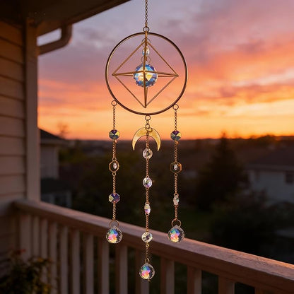 HDCRYSTALGIFTS Crystal Suncatcher, Window Suncatcher Prism Hanging Sun Catcher Rainbow Crystals Indoor Outdoor Decor Glass Christmas Ornaments Gifts,23inch
