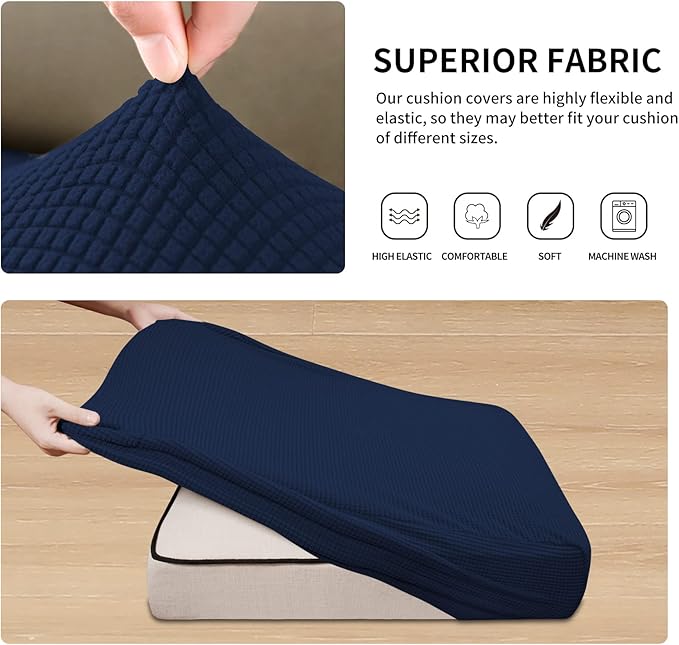 Easy-Going Stretch Individual Chair Couch Cushion Cover Sofa Cushion Furniture Protector Sofa slipcover Soft Flexibility with Elastic Bottom (3-Piece Sofa Cushion Cover, Navy)