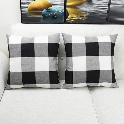 Artaimee Black and White Buffalo Check Plaid Throw Pillow Covers 18x18 Set of 2 – Decorative Farmhouse Cushion Covers for Sofa, Couch, Bed & Patio – Cotton Linen Pillow Cases with Hidden Zipper