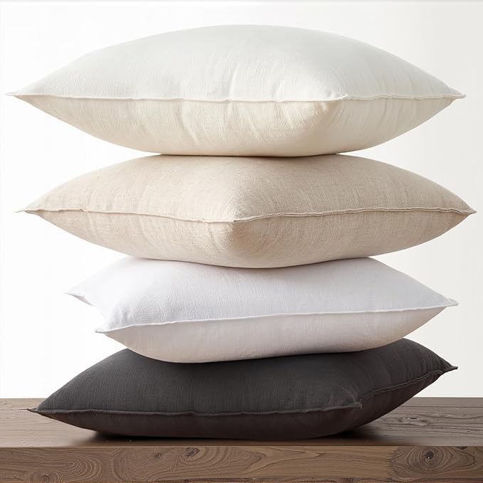 Neutral Grey Linen Pillow Covers Pack of 4 Decorative Natural Solid Throw Pillow Covers Soft Accent Boho Farmhouse Couch Pillowcases Modern Home Decors for Living Room Bed Sofa 20x20 Inch