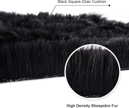 Softlife Black Faux Fur Sheepskin Chair Cover Seats Cushion Pad Super Soft Area Rugs for Living Bedroom Sofa Dorm (1.6ft x 1.6ft)