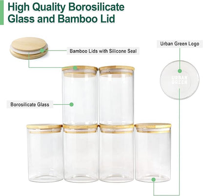 Urban Green Glass Jars with Airtight Lids, Airtight Glass Canisters with Locking Lids, (Bamboo-20oz-30oz)