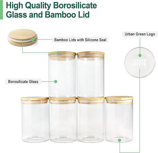 Urban Green Glass Jars with Airtight Lids, Airtight Glass Canisters with Locking Lids, (Bamboo-20oz)