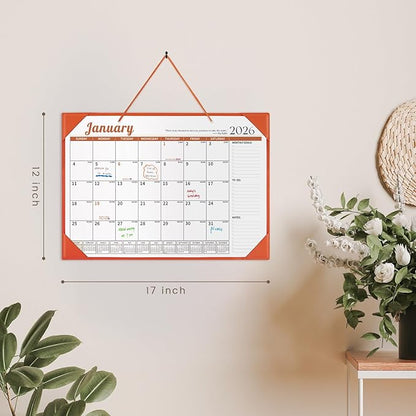 Ospelelf Desk Calendar 2026-2027 Wall Monthly Planner 12"x17" Leather Pad with Protective Cover 18 Months January 2026 - June 2027 Orange