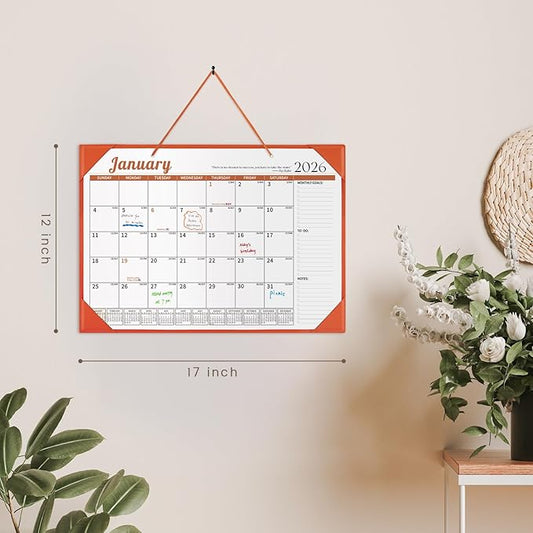 Ospelelf Desk Calendar 2026-2027 Wall Monthly Planner 12"x17" Leather Pad with Protective Cover 18 Months January 2026 - June 2027 Orange
