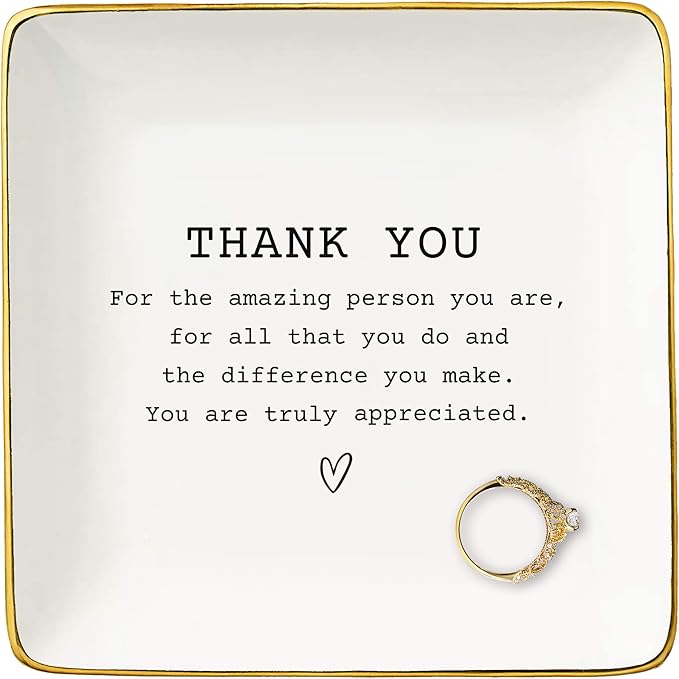Thank You Gift for Woman,Teacher,Neighbor,Doctor,Nurse,Colleague,Co-worker,Boss,Friend-Appreciation Present,Leaving Farewell Thanksgiving Christmas Gift-Ceramic Jewelry Tray Trinket Holder Ring Dish