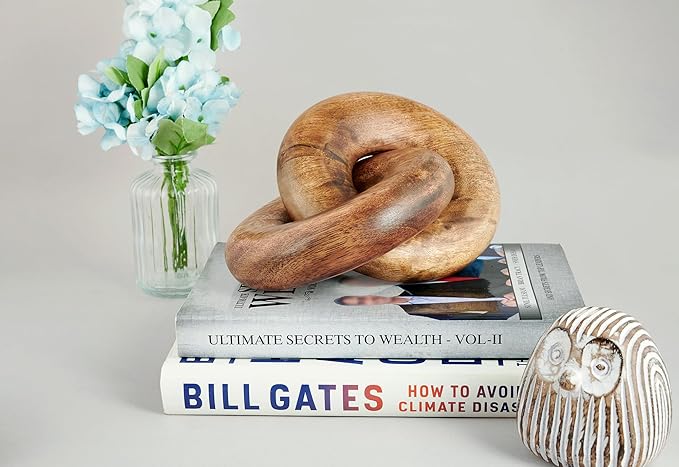 Housewarming Gifts Table Decor 2 Knot Coffee Table Decor Home Console Decor Items Book Shelf Decor Accents Living Room Wood Knot Decor Chain Link Wedding, (Burnt Wood)