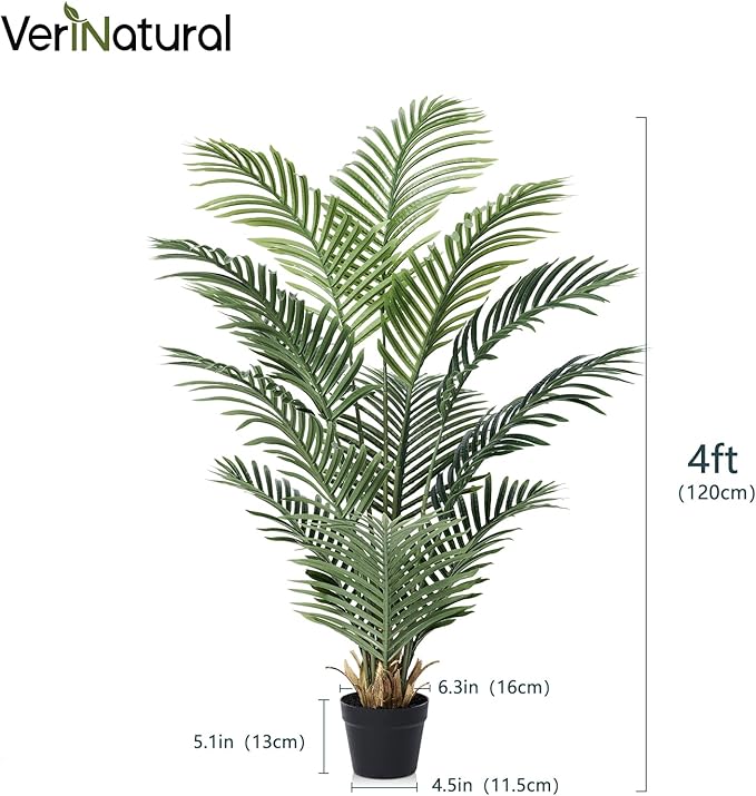 Artificial Palm Tree 4FT Tall Palm Trees UV Resistant Fake Plant Large Potted Faux Tropical Areca Palm Floor Plants for Indoor Outdoor Home Living Room Porch Patio Decor 2 Pack, VN125