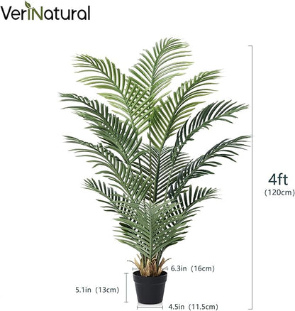 Artificial Palm Tree 4FT Tall Palm Trees UV Resistant Fake Plant Large Potted Faux Tropical Areca Palm Floor Plants for Indoor Outdoor Home Living Room Porch Patio Decor 2 Pack, VN125