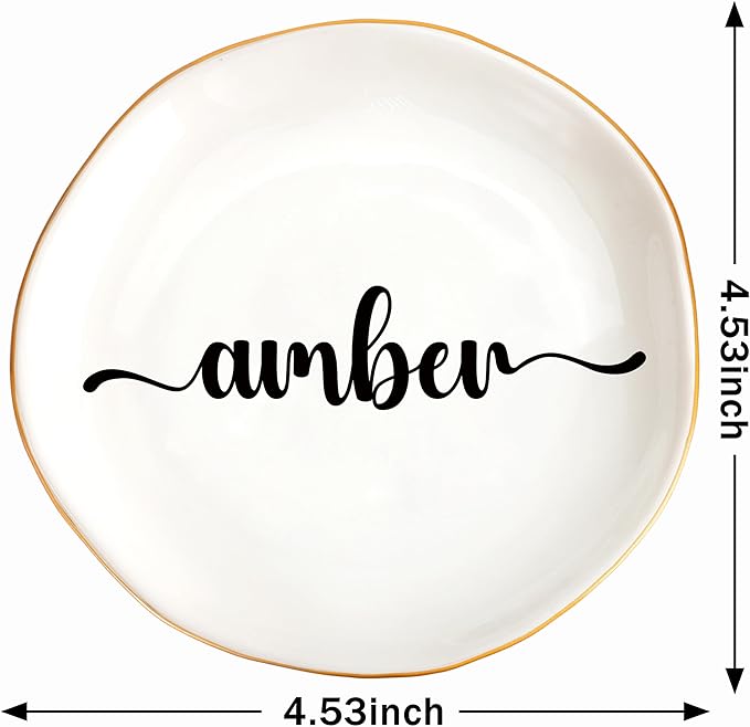 JoycuFF Amber Personalized Name Ceramic Jewelry Tray, Mothers Day Christmas Anniversary Engagement Birthday Gifts for Women Couples, Trinket Dish for Rings Earrings Necklaces Bracelets Keys