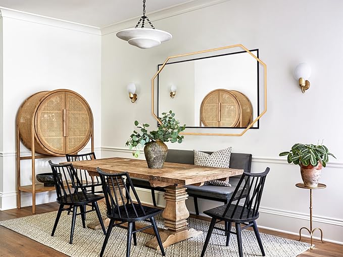 48.5"x32.5" Large Bathroom Mirror, Black and Gold Living Room Wall Mirror, with Decorative Metal Frame, Dining Room, Entryway