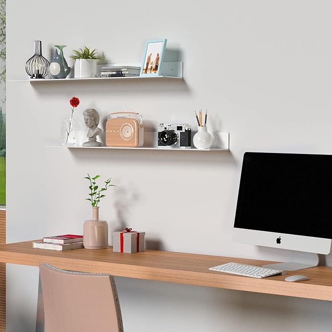 Sezanrpt 36 Inches Acrylic Wall Shelves 2 Pack, Floating Shelf for Wall Mounting, Acrylic Display Ledges for Funko Pop Figures, Home Décor, Living Room, Gaming Room, Plants(36 inch, White)