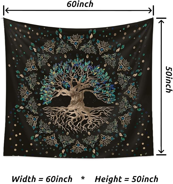 Tree of Life Tapestry Vintage Green Tapertry Retro Life Tree Aesthetic Easy Installation HD Digital Print Wall Hanging for Bedroom Living Room Dorm Home Decor(Green Tree, 50"x60")