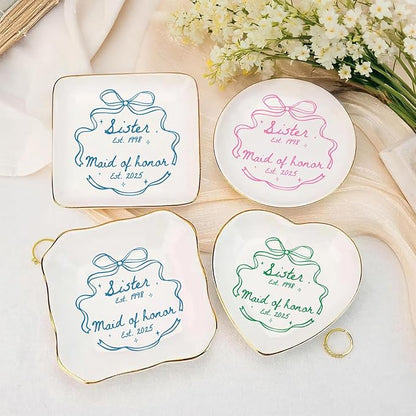 Personalized Maid of Honor Ring Dish, MOH Jewelry Dish Ceramic, Wedding Bridal Shower Bachelorette Gifts for Bridesmaid, Maid of Honor Proposal Dish Gift from Bride