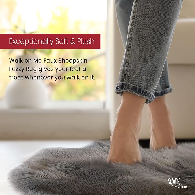 Silky Soft Faux Fur Rug, Sheepskin Area Rug, Shaggy Rug for Living Room, Bedroom, Kid's Room, or Nursery, Home Décor Accent, Machine Washable with Non-Slip Backing (Gray, Rectangle (5'x8'))
