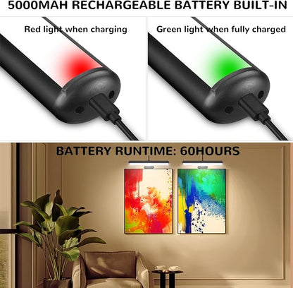 2Pack-Dimmable Picture Lights with Timer Controller for Wall Sconce Lamps,Art Painting Light for Home Office Gallery, 5000mAh Rechargeable Battery Operated Wall Light for Display Portrait Frame-Black