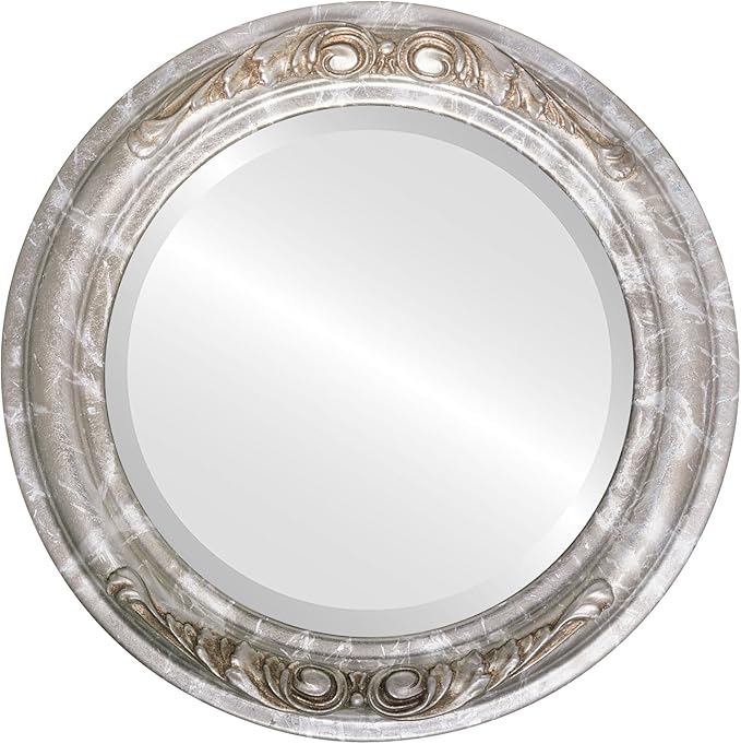 OVALCREST Round Beveled Wall Mirror for Home Decor - Florence Style - Champagne Silver - 28x28 Outside Dimensions