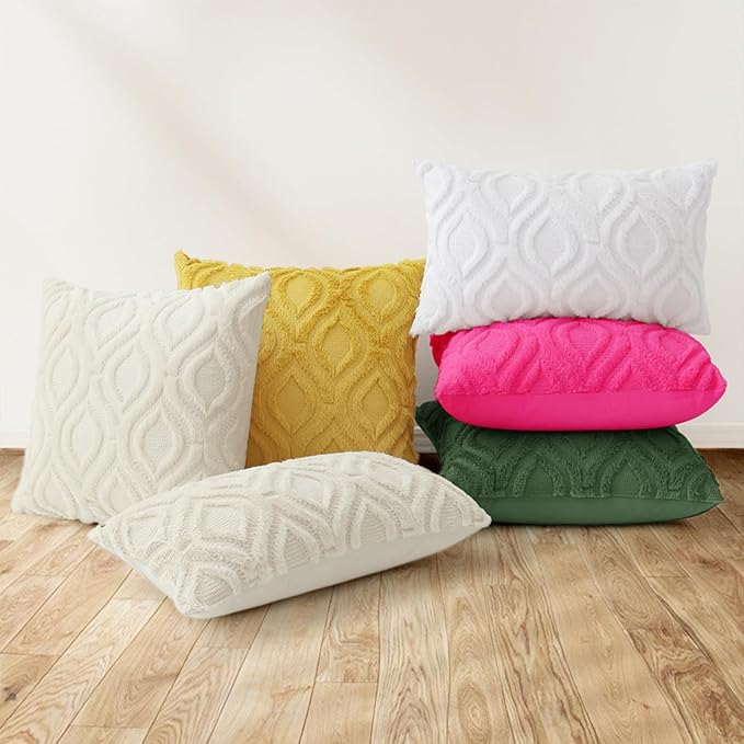 decorUhome Spring Throw Pillow Covers 16x16 Inch Set of 2, Soft Plush Faux Wool Forest Elf Solid Couch Pillow Covers, Accent Farmhouse Neutral Square Pillow Cases for Sofa Bed Living Room