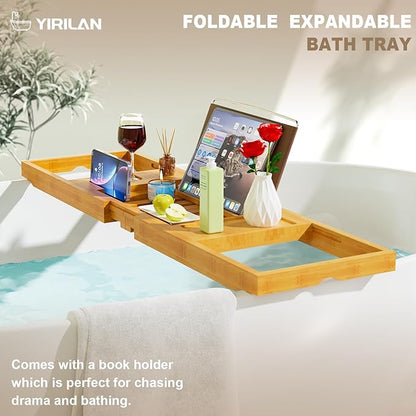 Yirilan Bamboo Bathtub Tray Caddy,Bath Tray，Bamboo