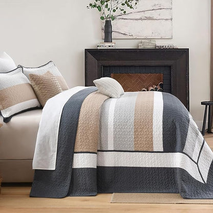 SahSahCasa 128"x120" 100% Cotton Oversized California King Bedspread Coverlet Striped Quilt Set, Cal King Quilted Bedspread Extra Large Quilt, XL Bed Spread Lightweight Comforter, Dark Slate Gray