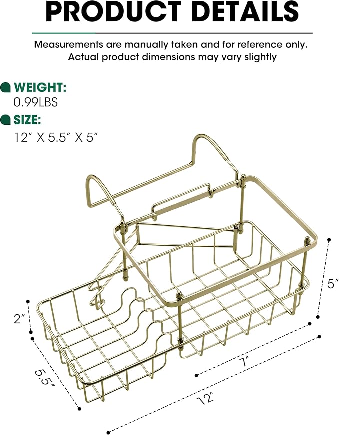 Rustproof Hanging Shower Caddy for Bathtub, Stainless Steel Shower Caddy for Tub Side, Hanging Shower Organizer Basket for Shampoo, Conditioner, Soap & Bath Accessories, Easy Install, Bronze Gold
