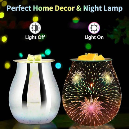 3D Glass Wax melt Warmer,Electric melt Burner,Romantic Aroma Warmer for Essential Oils Burner & Premium Wax Melts Burner.(Fireworks)