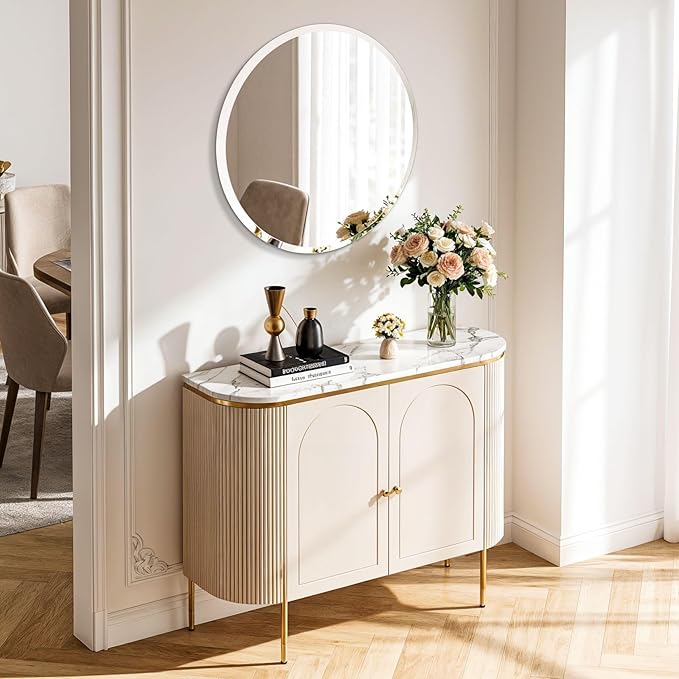 Frameless Round Wall Mirror: Decorative Mirrored Glass Vanity with Beveled Silver Edge for Bathroom Bedroom Livingroom Dining Room Entryway Hallway, 28 x 28 inch