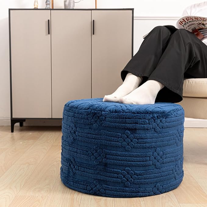 Asuprui Pouf Ottoman Foot Rest – Plush Round All-in-one Foam Stool for Cozy Lounging, Floor Pouf & Chic Decor (Navy Blue)